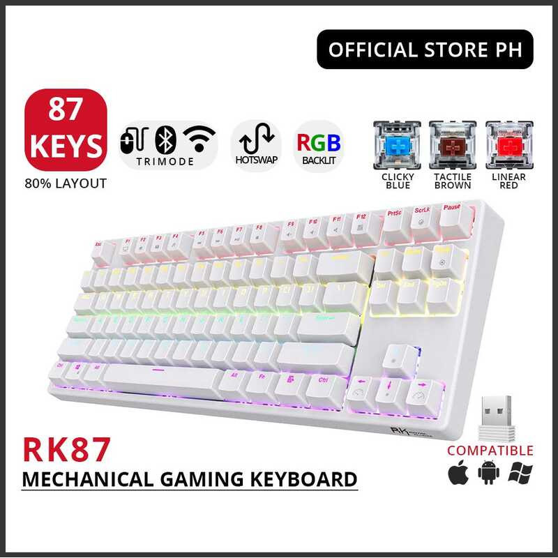 RK ROYAL KLUDGE Rk87 Tenkeyless 80%, 2.4G/Bt5.0/Wired, Wireless ...