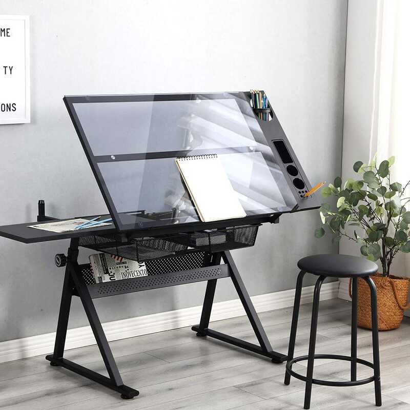 Drafting Side By Artist Loft Glass Adjustable Drawing Drafting Table ...