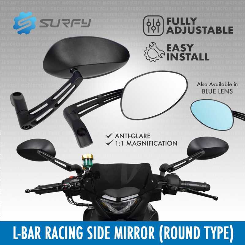 L-Bar Racing Side Mirror Round Type Fully Adjustable Lens 1:1 ...
