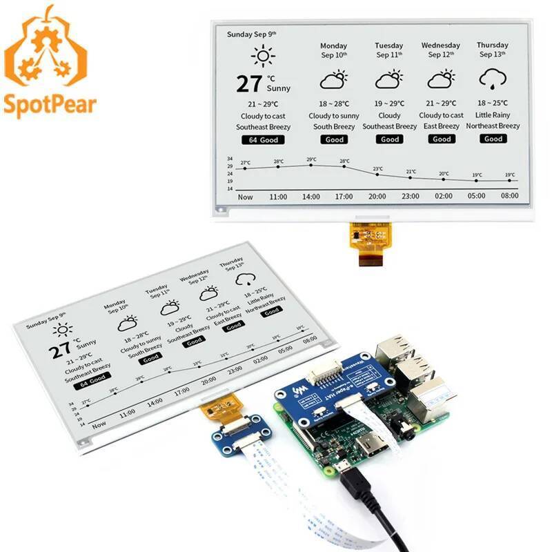 Raspberry Pi 7.5inch e-Paper E-Ink Display HAT SPI Interface 800×480 ...