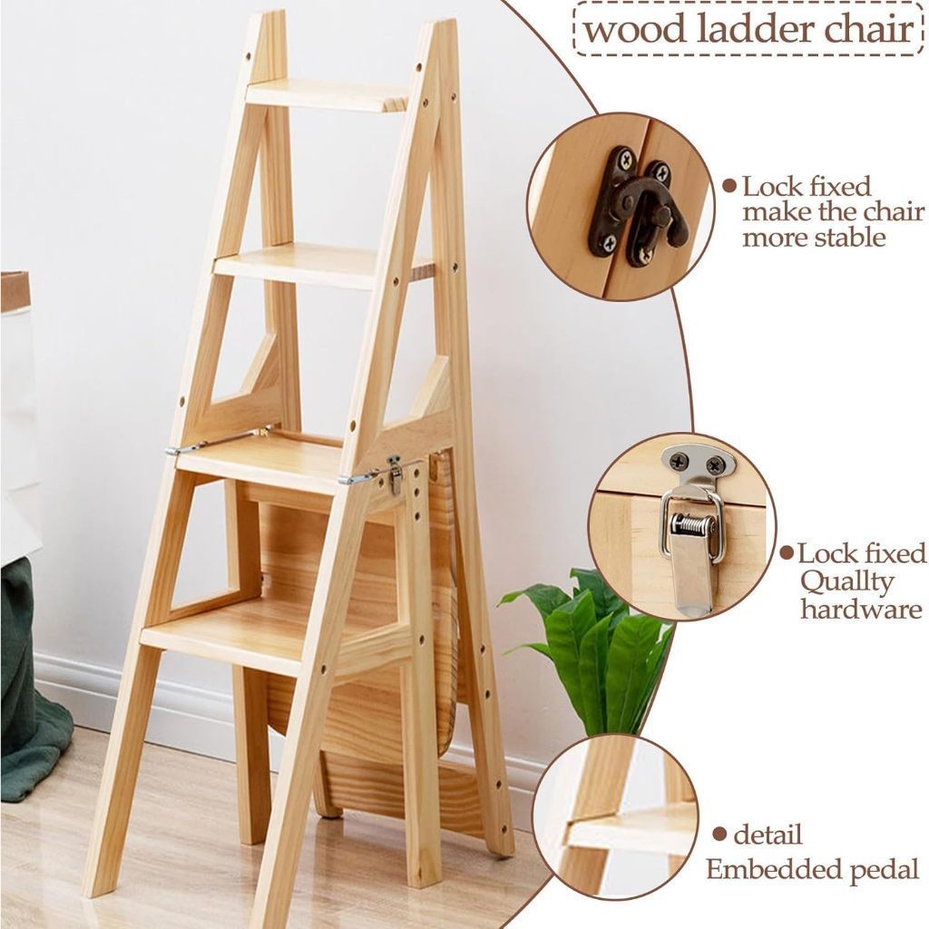 3 In 1 Ladder Chair High-Quality Folding Dual Use Solid Wood Ladder ...