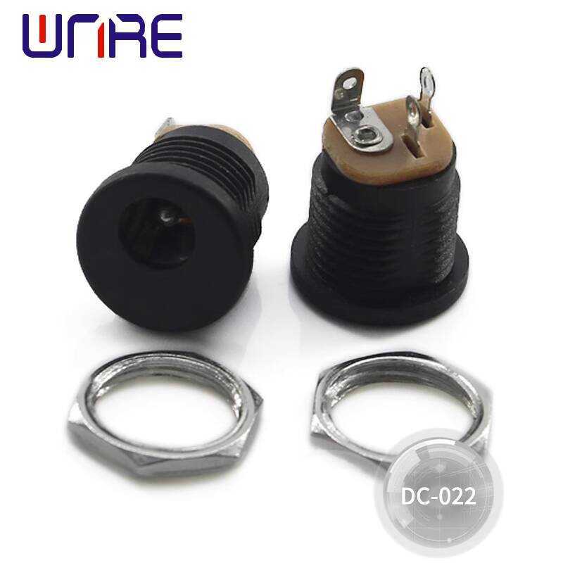 DC-022 Round Hole Eco-friendly Black Threaded Nut DC Power Plug Male ...