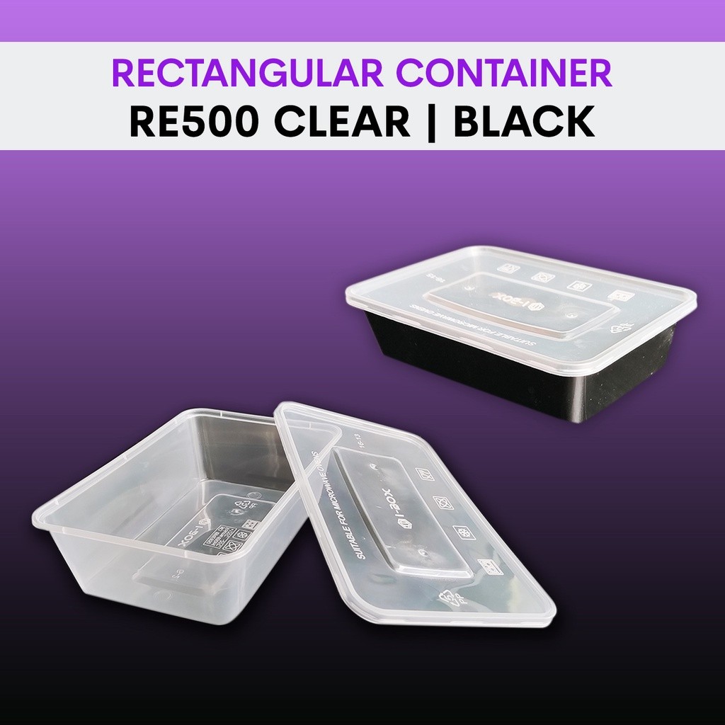 (50pcs) RE500 rectangular container, 500ml clear/black | Shopee Philippines