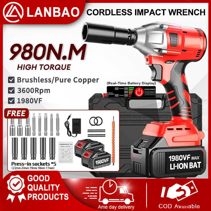 980N.M Brushless Electric Wrench 1980Vf Cordless Li-Ion Batteries ...