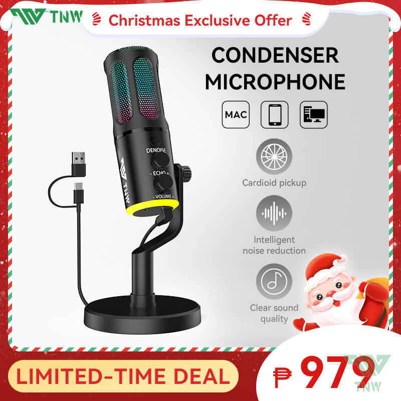 W K18 USB Condenser Microphone RGB Gaming Mic Noise Canceling Plug And ...
