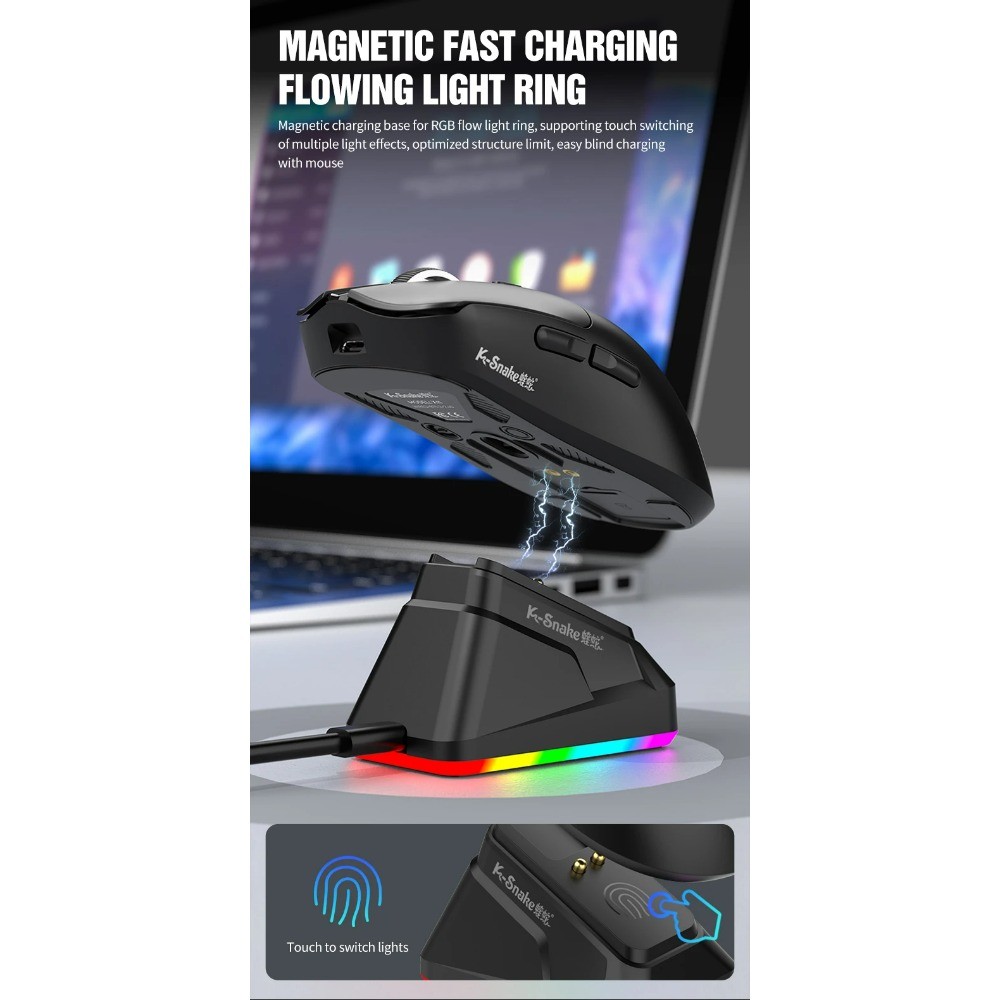 K-Snake X11 Three Mode Wireless Gaming Mouse RGB Lighting 12000DPI with ...