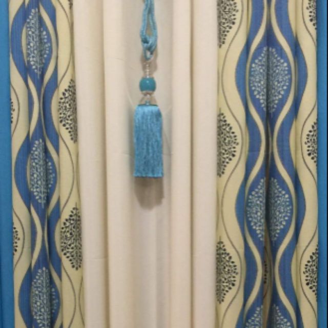 Sylvia wave blue ring curtain (sold set) | Shopee Philippines