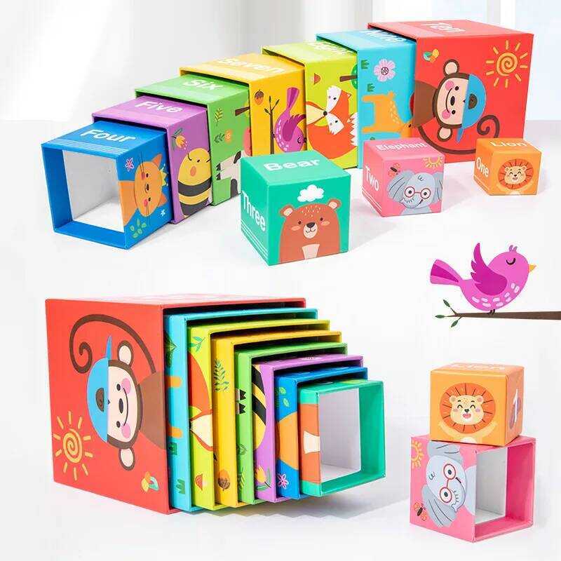 Early Education Digital Color Tower Paper Block Box Animal Cognitive ...