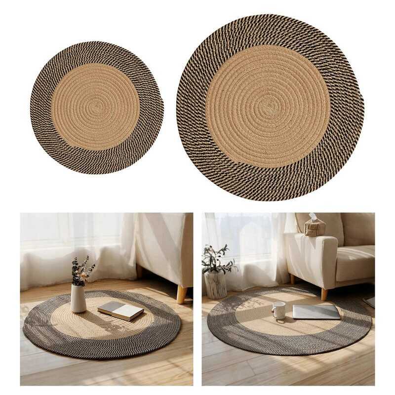 Round Hanoven Retro Bedside or Mat Jute Woven Mat Braided Rug Soft ...