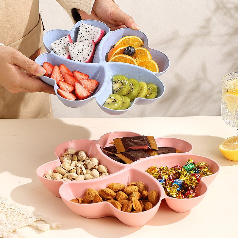 4-Compartment Plates Plastic Serving Tray Food Fruit Snack Storage ...