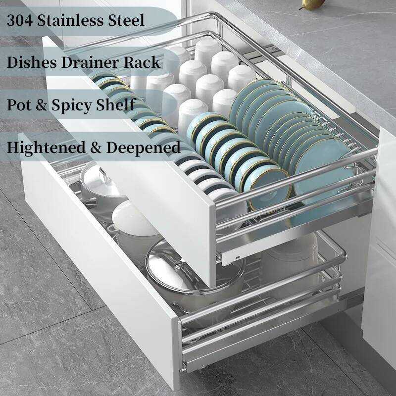 Organizer Cabinet Pull Out Dishes Drying Rack Slide Out Drawers Shelf ...