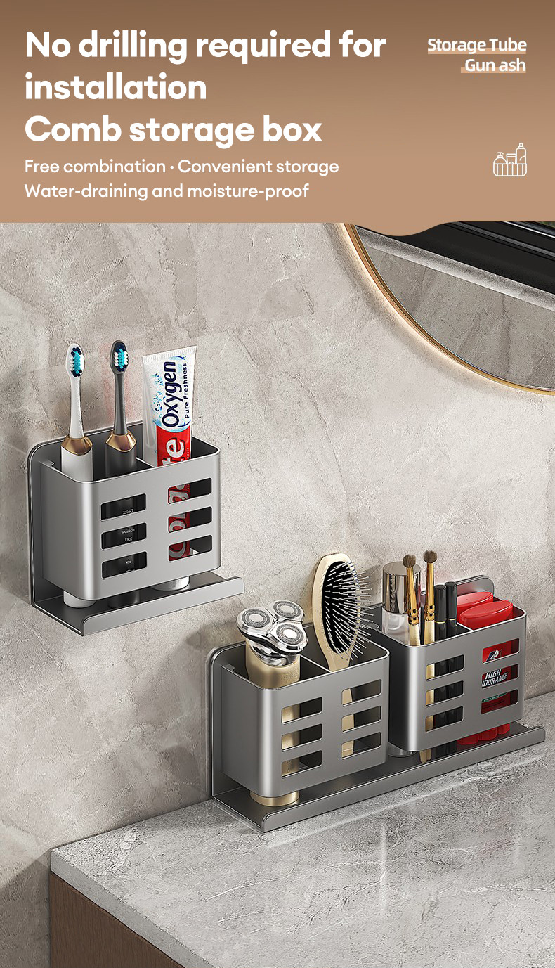 KEVE Bathroom Storage Rack Wall Mounted Non-punch Comb Organizer ...