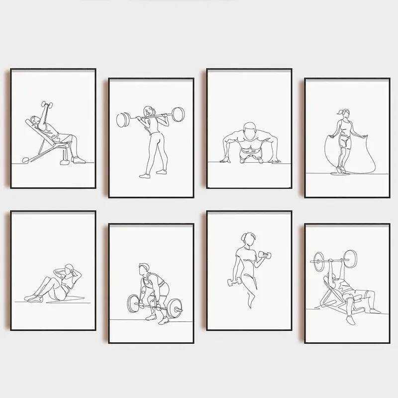 Yy Modern Minimalist Abstract Figure Lines Fiess Poster Workout Sport ...