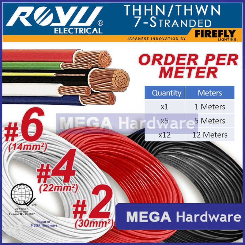 9Ca ROYU Thhn/Thwn-2 7 Stranded Wire (# 6, 4, 2) SOLD PER METER 14Mm² ...
