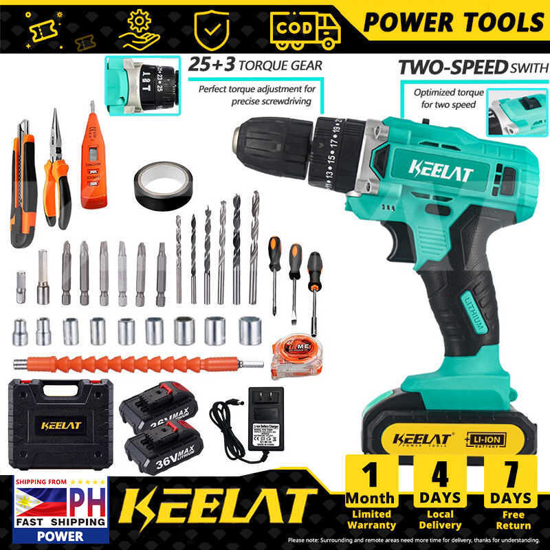 KEELAT Cordless Impact Drill With Hammer Screwdriver 3 Mode Portable ...