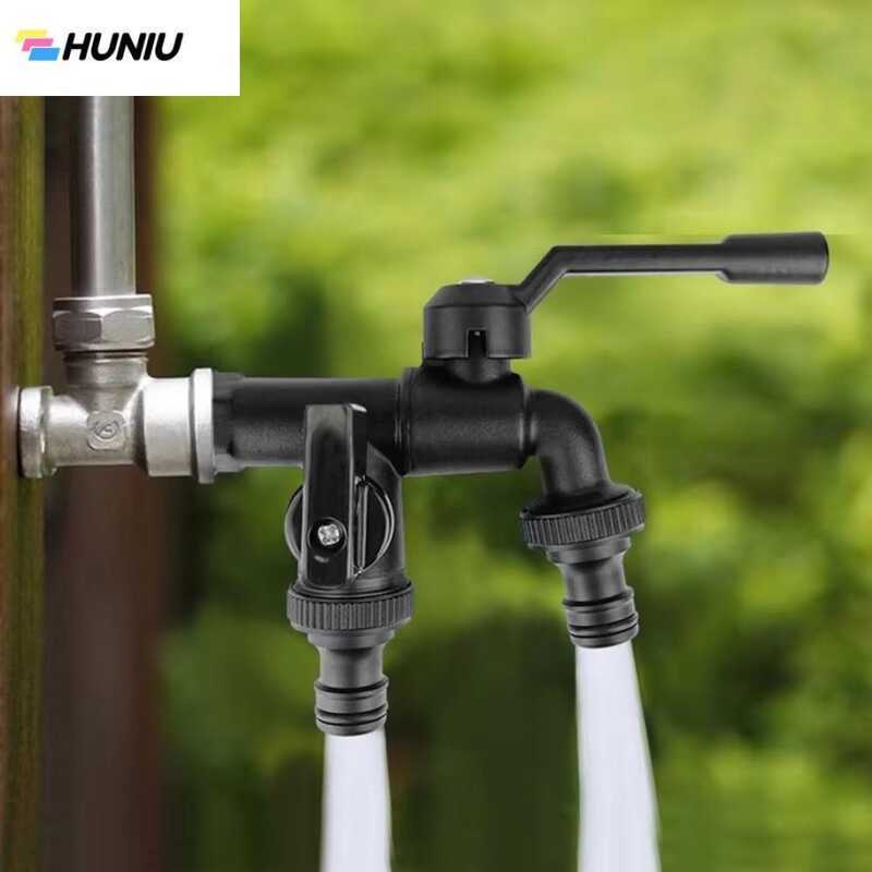 HUNIU 1/2 Inch Inlet Double Outlet Zinc Alloy Black Paint Faucet Heavy ...