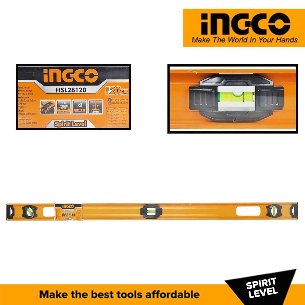 Ingco HSL28120 120cm Spirit level I-Beam Style with 2.0mm Thickness Iht ...