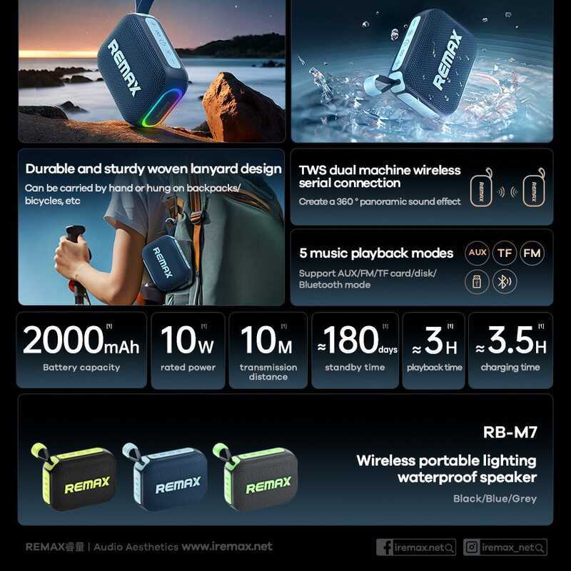 Remax Outdoor Sports Waterproof Bluetooth Speaker RGB Light Wireless ...