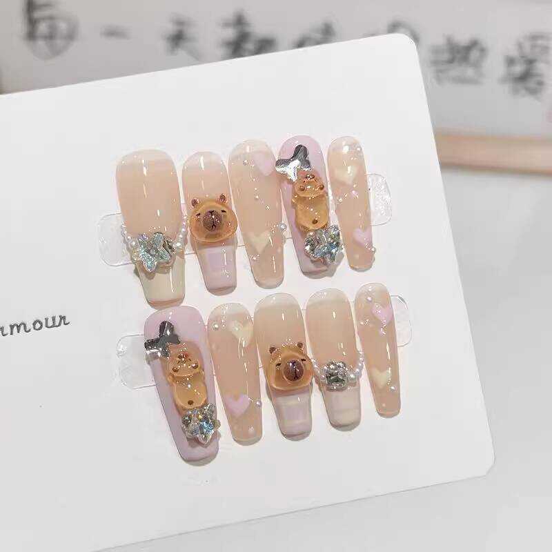 Purely Handmade Wearable Nails Cute Capybara Groundhog Candy Color ...