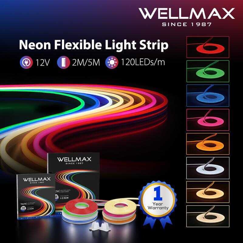 WELLMAX Neon Strip Light 12V 2M-5M Flexible Indoor Decorative Lights ...