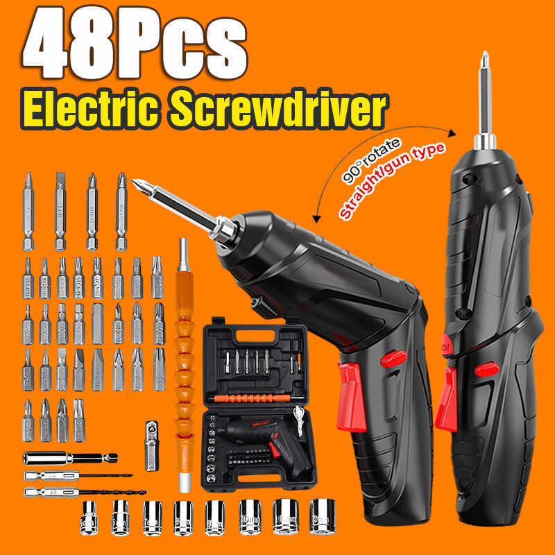 48Pcs/Set Electric Screwdriver Set, Foldable Cordless Drill Screwdriver ...