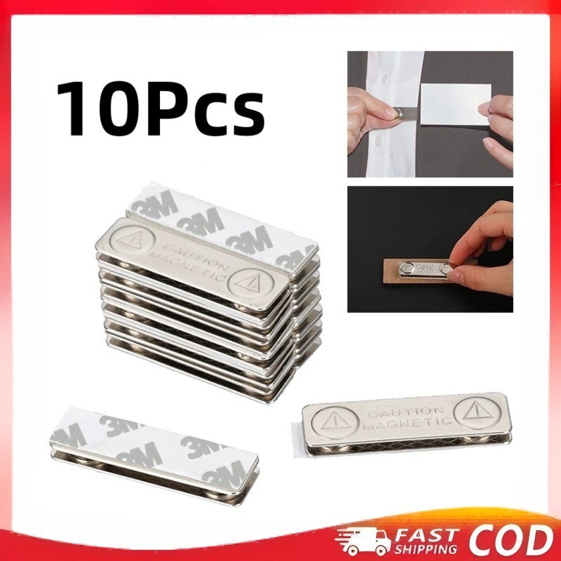 COD 10Pcs Magnetic Name Plate Metal Name Tag Adhesive Name Badge With ...