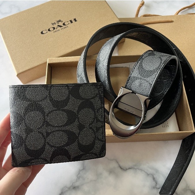 Coach_Belt Men Gift Box 2-in-1 Bundle Set Genuine Leather Protected ...