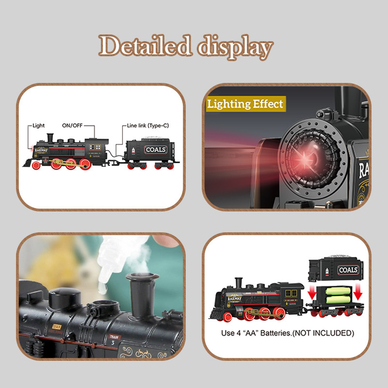 Train Toys with Spray Music Railway Big Classical Train Set With Track ...