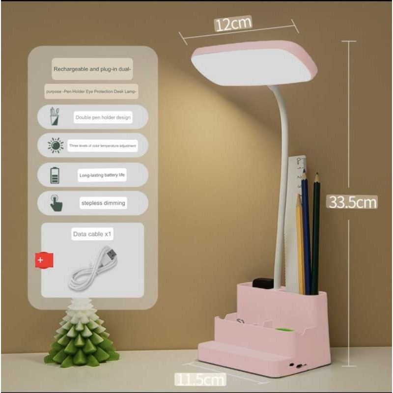 New LED Foldable Study Lamp USB Rechargeable Desk Dimmable Pen Holder ...