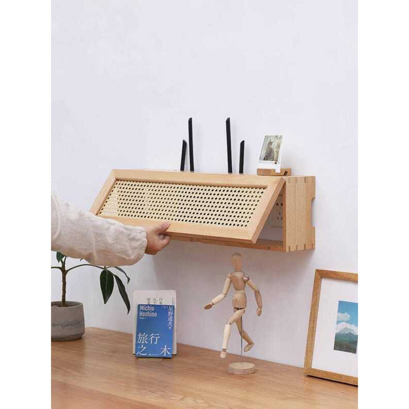 Solid Wood Router Storage Wall-Mounted WiFi Modem Socket Concealer ...