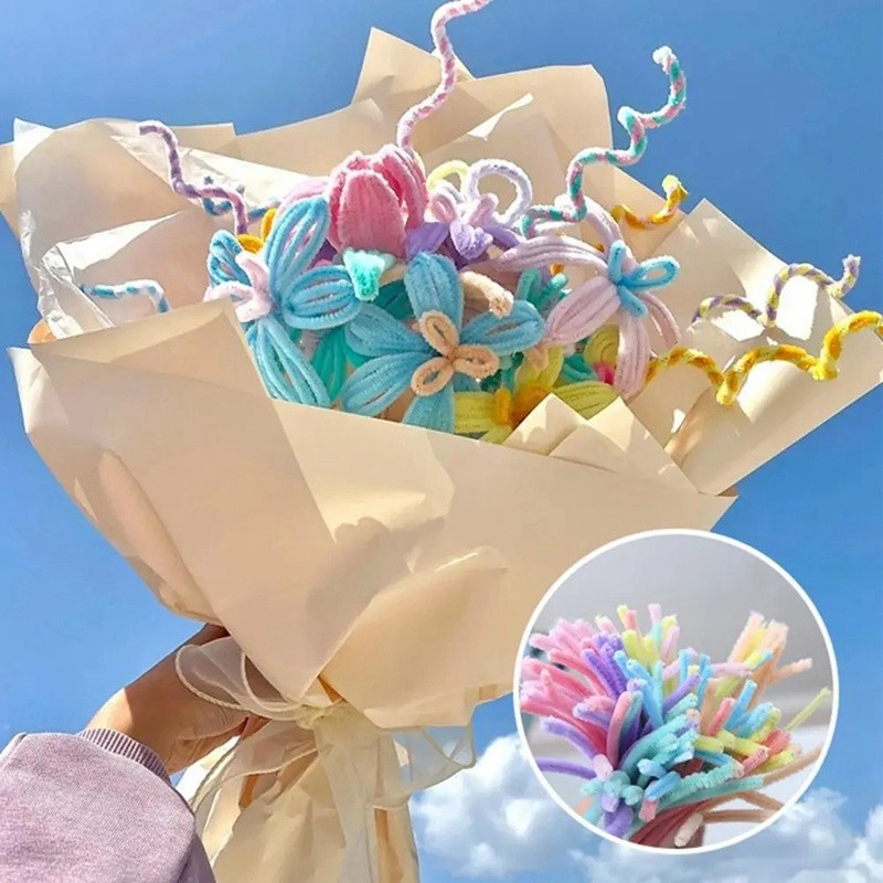 【100PCS】Macaron Fuzzy Wire Handmade DIY Handmade Flower Packaging ...