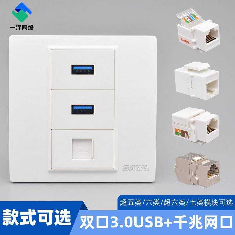 Dual Panel 86 Type 2 3.0 USB Data Ports with Gigabit Cat6 Cat7 Network ...