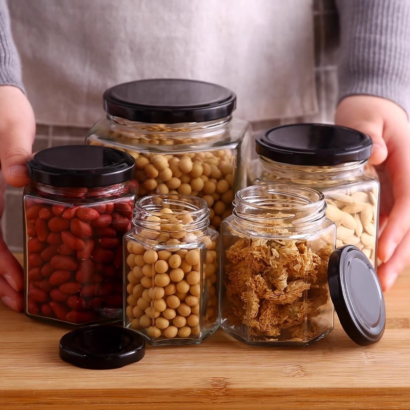 ALD 45-730ML Clear Glass Jar Container With Black Lid Food Grade Empty ...