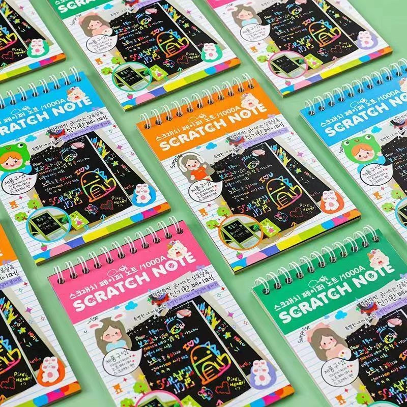 10 Sheets Kids Scratch Coloring Book Mini DIY Drawing Painting Black ...