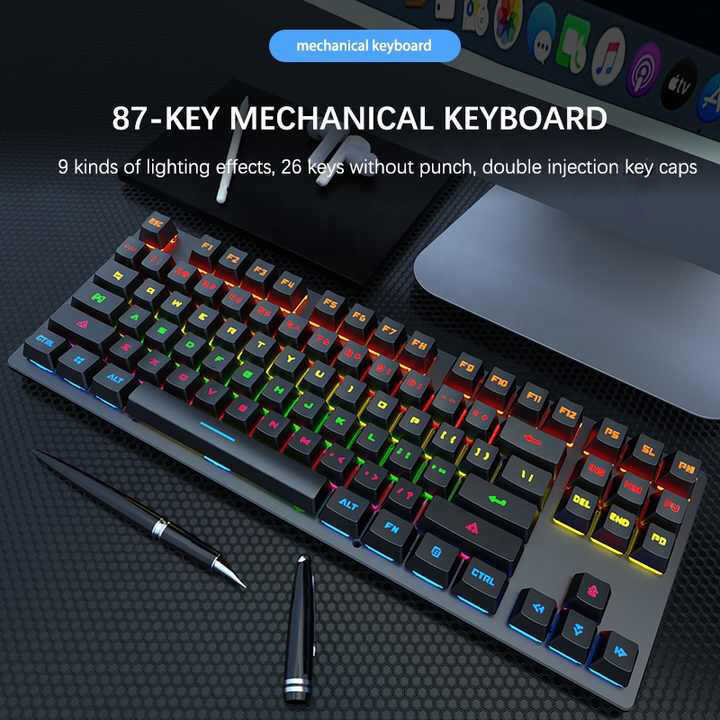 K550 Black Wired RGB Backlight Gaming 87 Keys Mini Mechanical Keyboard ...