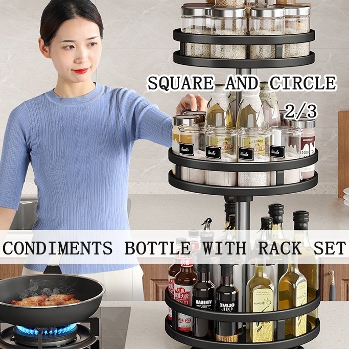 Kitchen Seasoning condiments organizer bottle set rotating spice rack ...