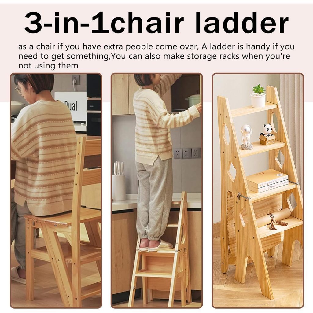 3 In 1 Ladder Chair High-Quality Folding Dual Use Solid Wood Ladder ...