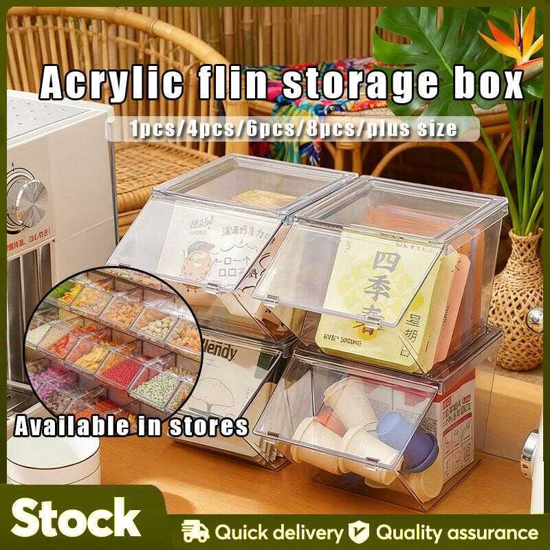 Acrylic Flin Storage Box 1-8Pc Clear Fliptop Lid Stackable Organizer ...