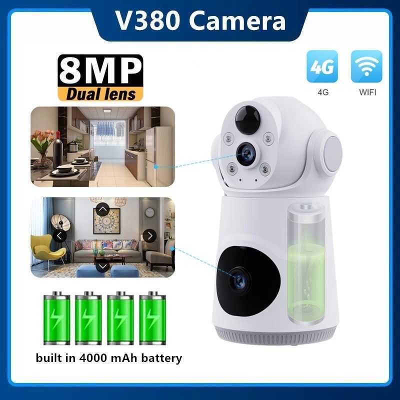 Dual Lens 8Mp HD Wireless CCTV Battery Powered Wifi /4G SIM Camera ...
