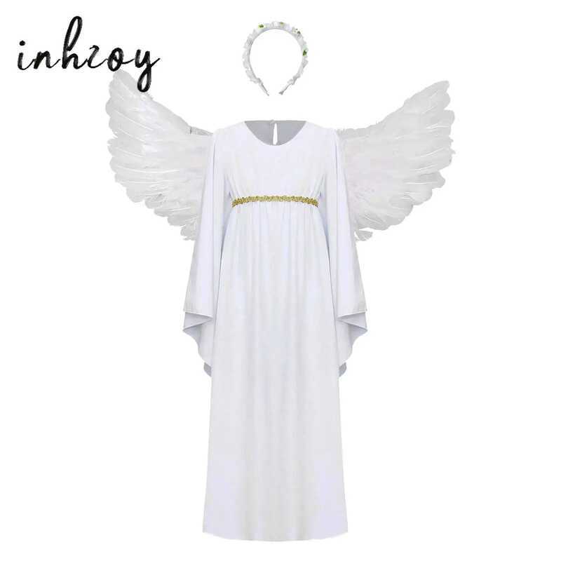 Sweet Girls Costume Outfits Kids White Fancy Princess Church Robes ...