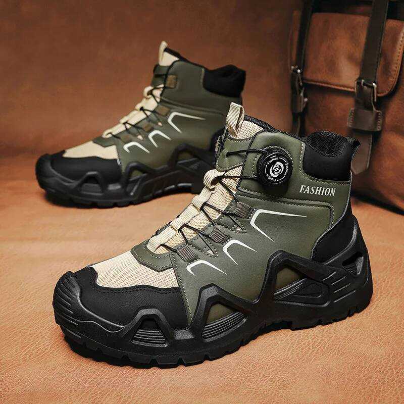 nob Fashion Men's Hiking Boots Green Platform Climbing Shoes Men ...