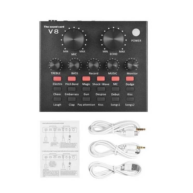 COD V8 Audio Interface BLUETOOTH USB Live Broadcast Mic Sound Card For ...