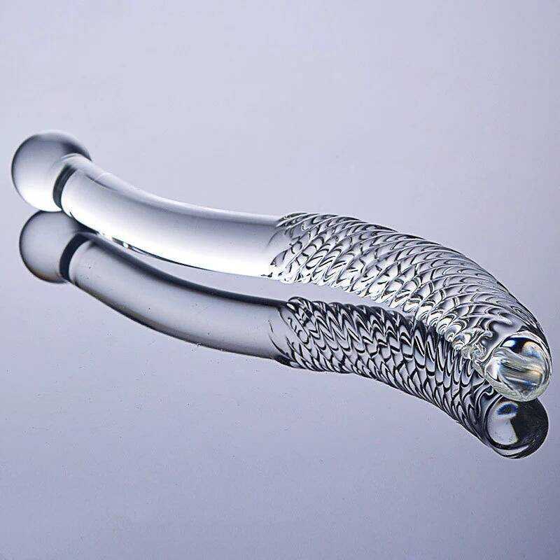 Double Ended Crystal White Pyrex Glass Dildo Artificial Granule Spiral ...