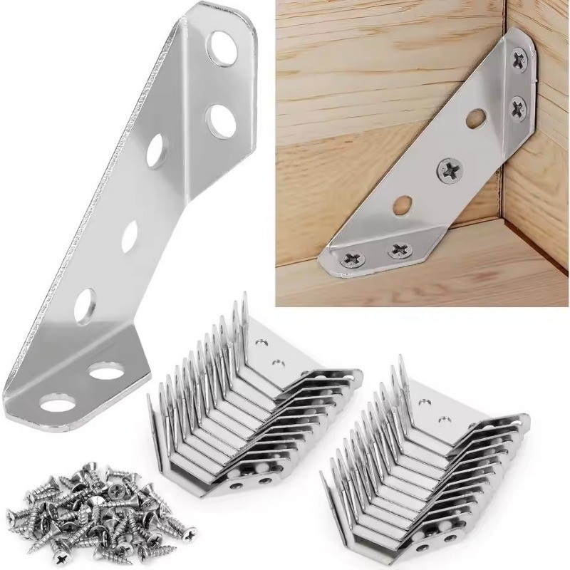 10/20/50Sets Stainless Steel Angle Bracket / Furniture Cabinet Triangle ...