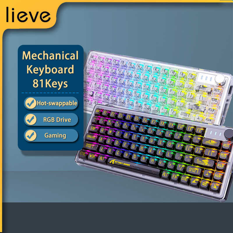 81Keys Wireless Transparen Mechanical Keyboard Hot-Swappable Three-Mode ...