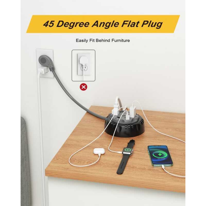 Retractable Power Strip Extension Cord Reel With USB C PD 20W, Flat ...