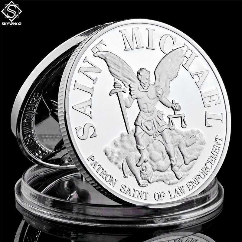 Pièce Commémorative Saint Michel – Gold Challenge Coin – Avec Prière USA – Collection – Diamètre 40 Mm – Boîtier Plastique Inclus