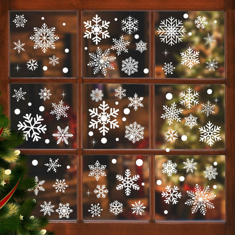2 Sheets Christmas Snowflake Window Stickers | Static Cling Glass ...