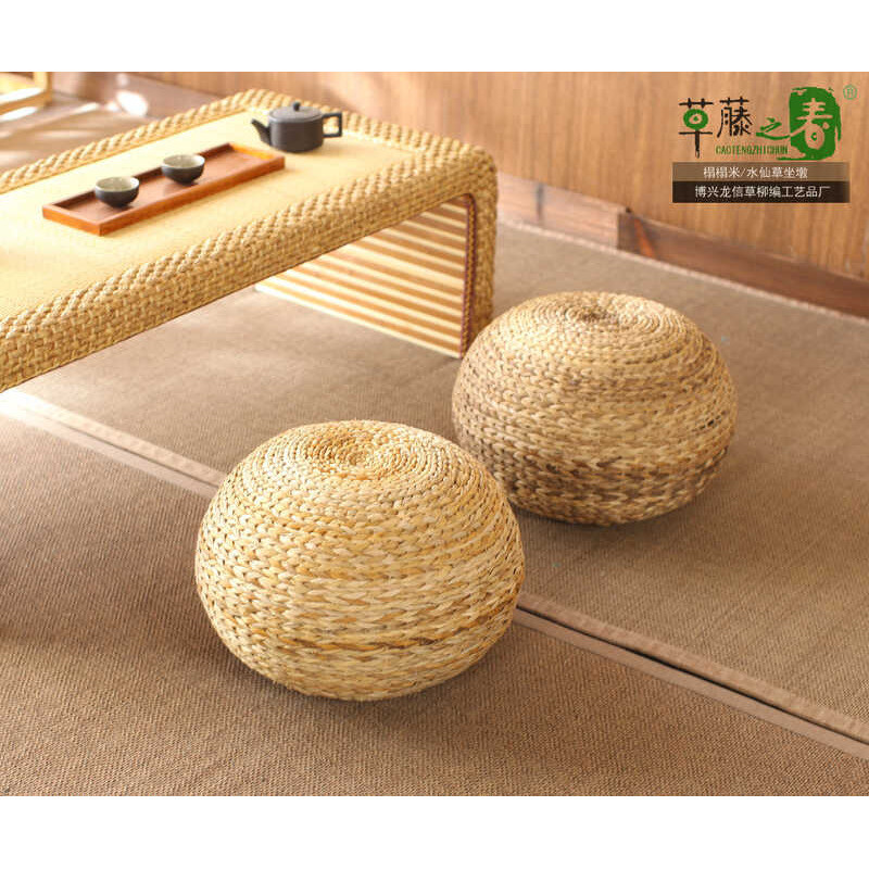 Straw Woven Round Drum Sitting Cushion Tatami Seat Stool | Shopee ...