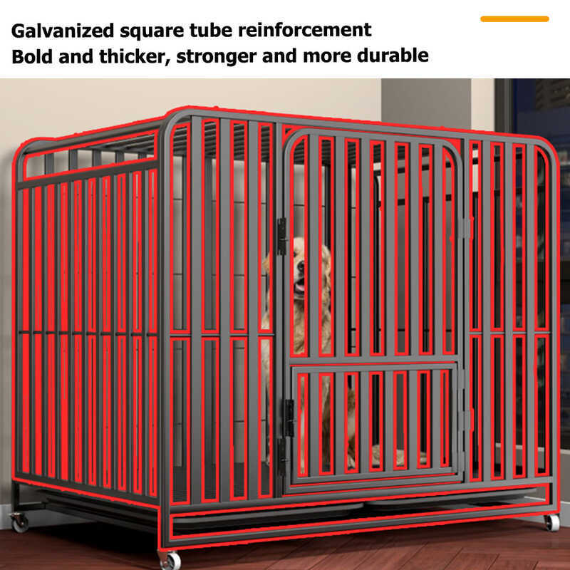 Thickening Large Dog Cage Square Tube Dog Cage Stainless Portable ...